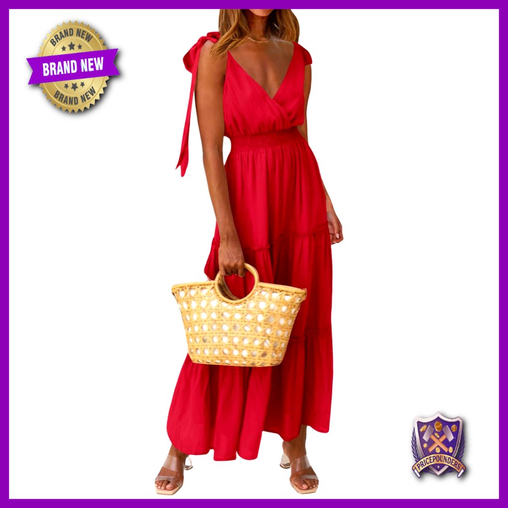 Sleeveless Smocked Waist Tiered Maxi Dress Cross Neck Boho Beach Sundress